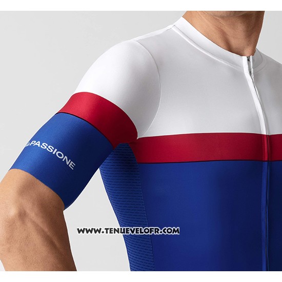 2019 Maillot Ciclismo La Passione Blanc Rouge Bleu Manches Courtes et Cuissard